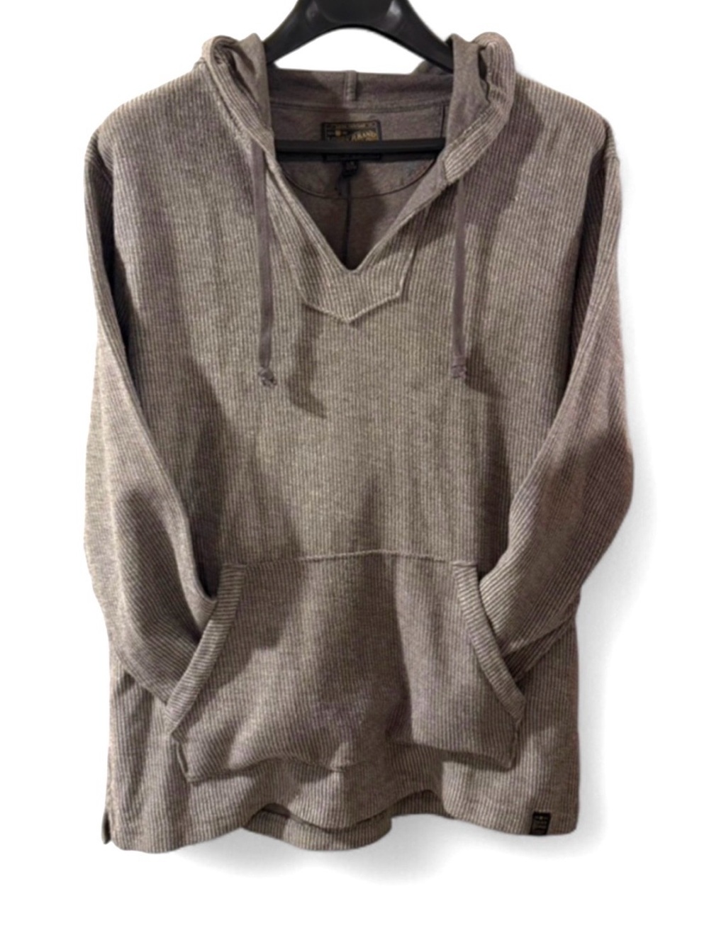 Lucky Brand Ribbed Taupe V-Neck Hooded Pullover Size Men’s Large